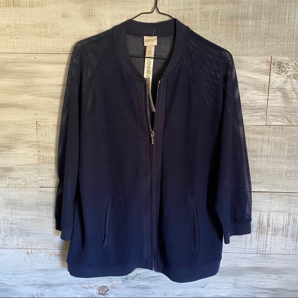 NWT Zenergy by Chico’s All Mesh Blue Zip Jacket